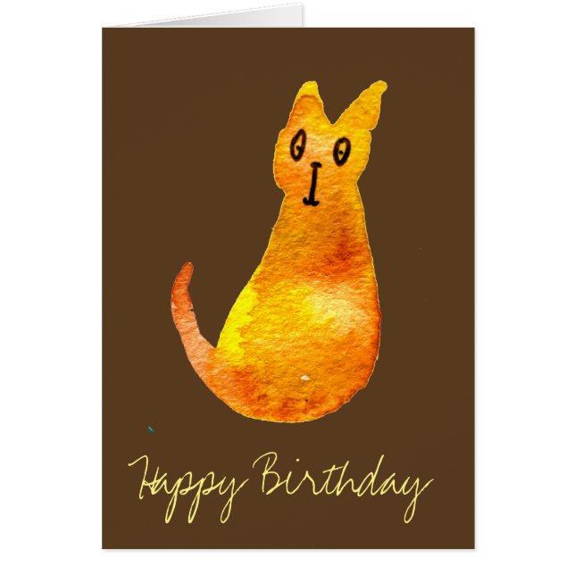 Ginger cat söt vattenfärgsillustration art hälsningskort (Framsidan)