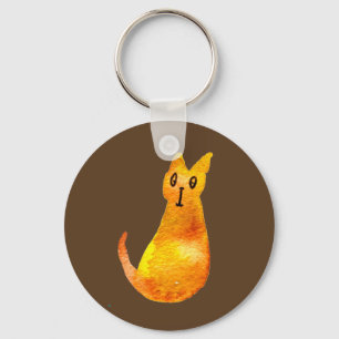Ginger cat söt vattenfärgsillustration art nyckelring