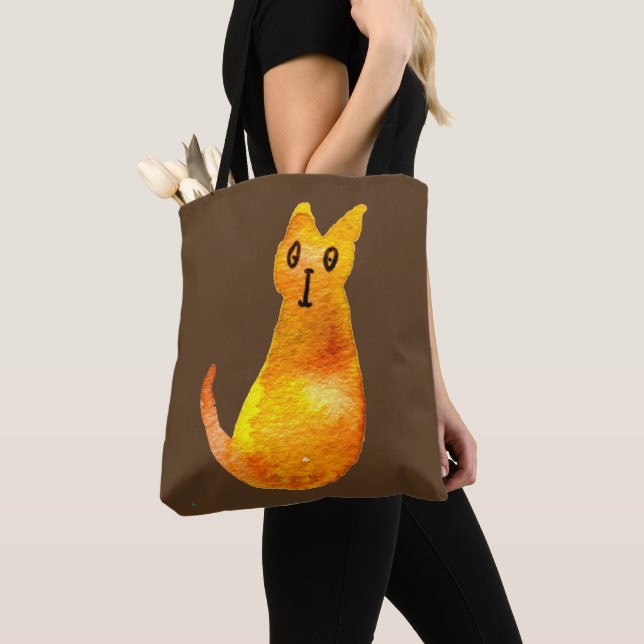 Ginger cat söt vattenfärgsillustration art tygkasse (Närbild)