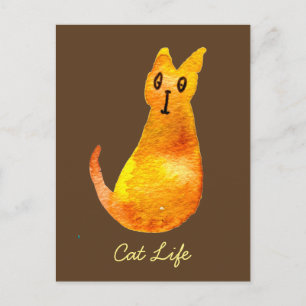 Ginger cat söt vattenfärgsillustration art vykort