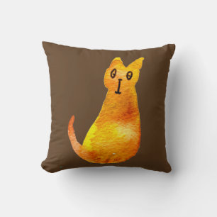 Ginger cat söt vattenfärgsillustration kudde