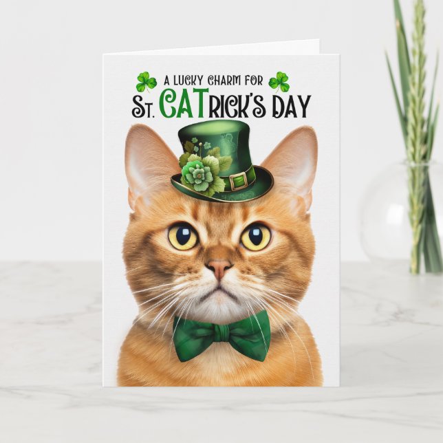 Ginger Cat St CATrick's Day Lucky Charm Helgkort (Framsida)