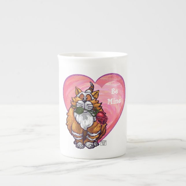 Ginger Cat Valentine Day Benporslin Mugg (Framsidan)