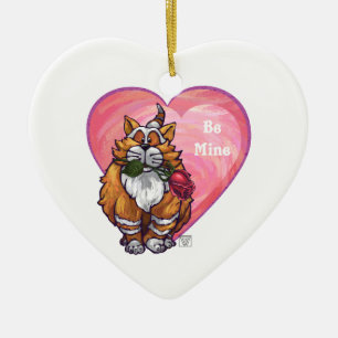 Ginger Cat Valentine Day Julgransprydnad Keramik