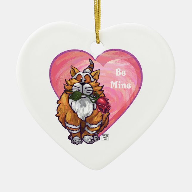 Ginger Cat Valentine Day Julgransprydnad Keramik (Framsidan)