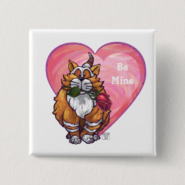 Ginger Cat Valentine Day Knapp (Framsida)