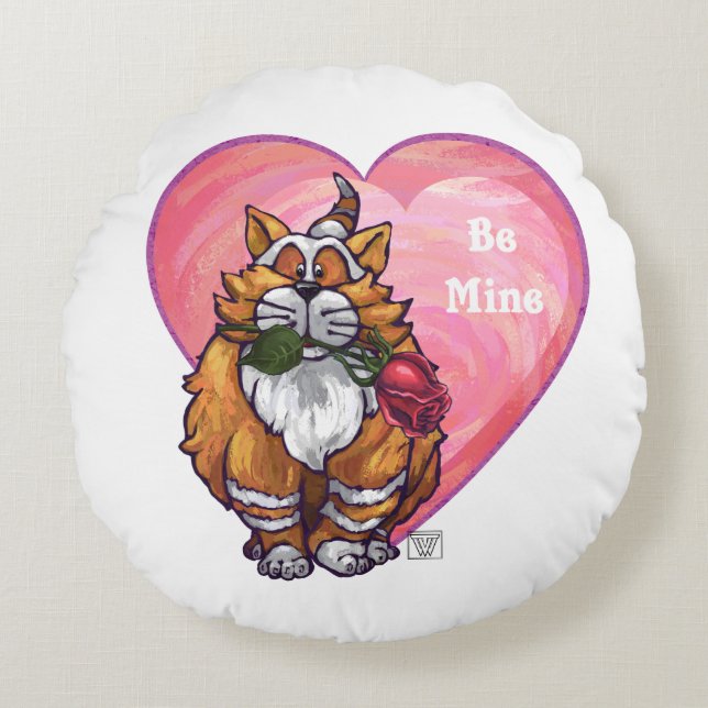 Ginger Cat Valentine Day Rund Kudde (Framsidan)
