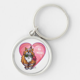 Ginger Cat Valentine Day Rund Silverfärgad Nyckelring