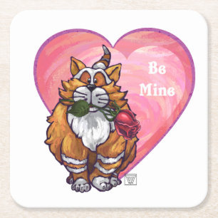 Ginger Cat Valentine Day Underlägg Papper Kvadrat