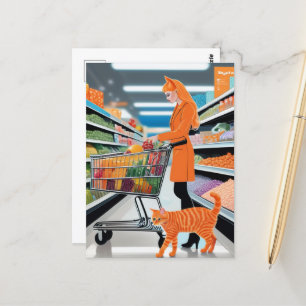 Ginger Cat vid Livsmedel Store Vykort