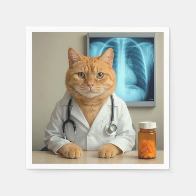 Ginger Cat Wearing a Doctor Lab Coat Pappersservett (Framsidan)