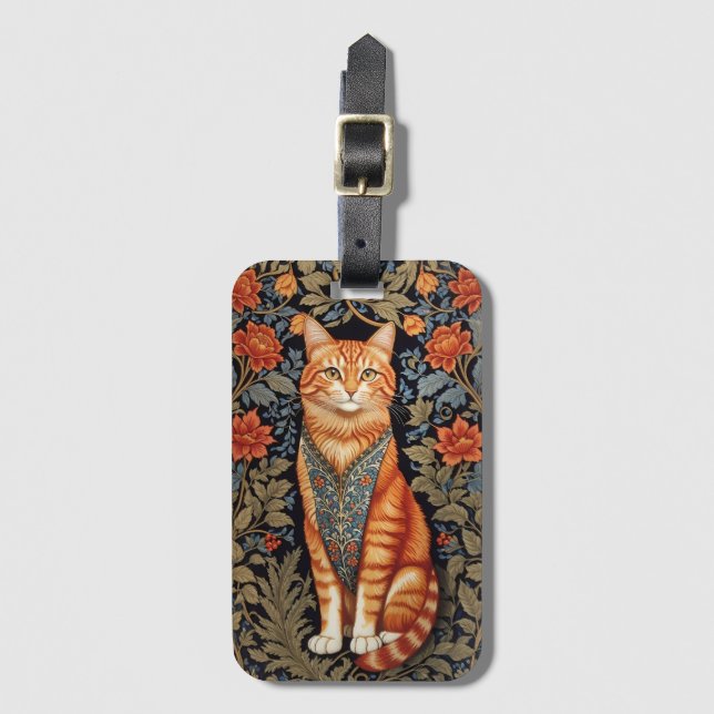 Ginger Cat William Morris Inspired Blommigt Bagagebricka (Framsida vertikal)