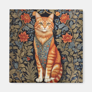 Ginger Cat William Morris Inspired Blommigt Magnet