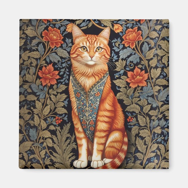 Ginger Cat William Morris Inspired Blommigt Magnet (Framsidan)