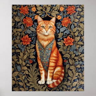 Ginger Cat William Morris Inspired Blommigt Poster