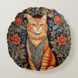 Ginger Cat William Morris Inspired Blommigt Rund Kudde
