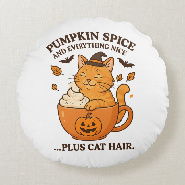 Ginger Cat Witch - Cute Halloween-design med Pump Rund Kudde (Framsidan)