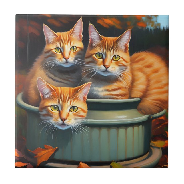 Ginger Cats Pot Plants, Ceramic Tile Kakelplatta (Framsidan)