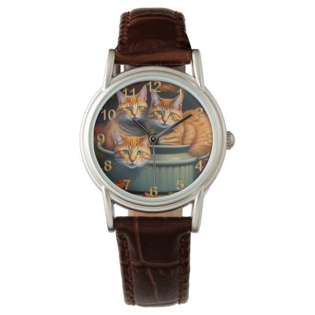 Ginger Cats Pot Plants, Dam Leather Watch Armbandsur (Framsida)