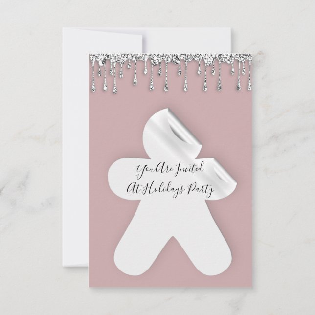 Ginger Christmas Dinner Holidays Rose Silver Drips Inbjudningar (Baksida)