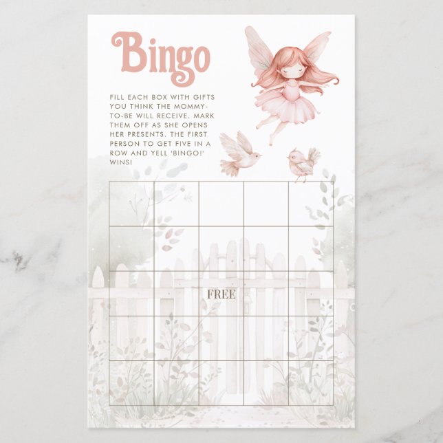 Ginger Fairy Girl Baby Shower Bingo Lakan (Framsida)