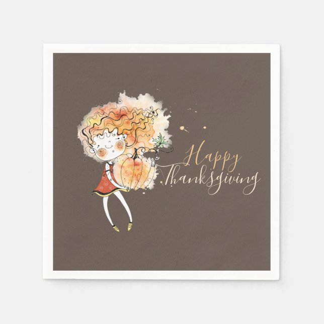 Ginger Girl med Pumpkin Thanksgiving Pappersservett (Framsidan)