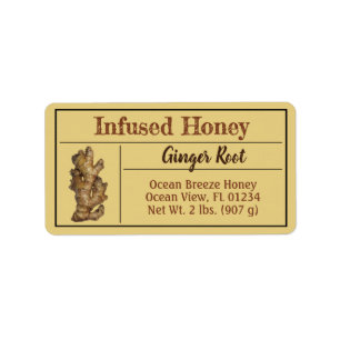 Ginger Infused honey Light Amber Burk Adressetikett