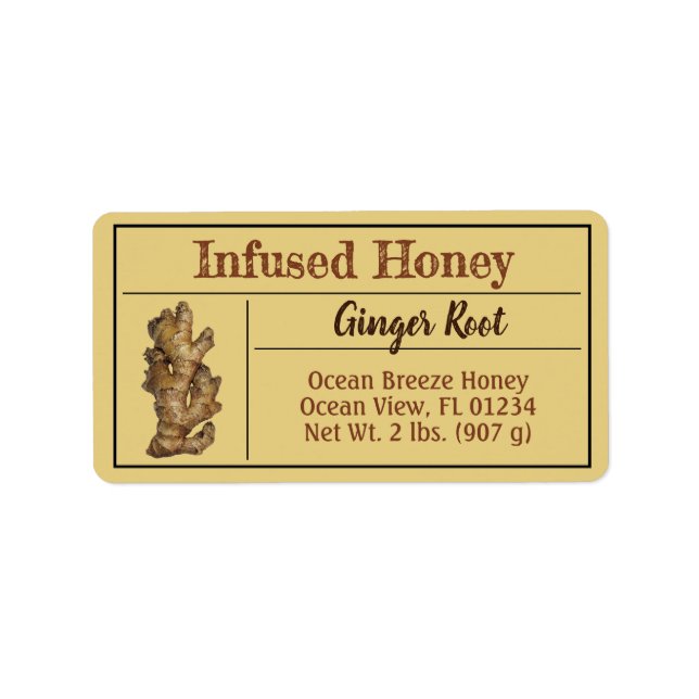 Ginger Infused honey Light Amber Burk Adressetikett (Framsidan)