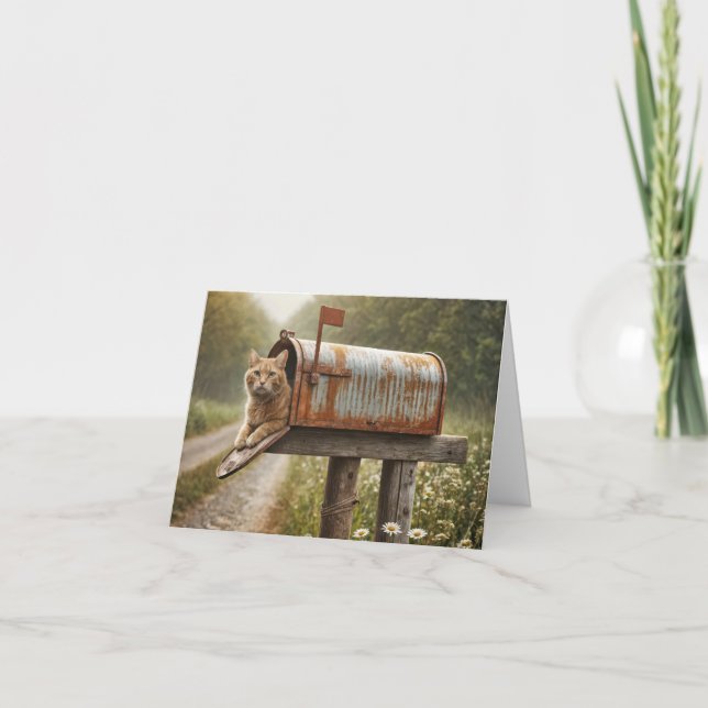 Ginger-katt i postlåda kort (Framsida)