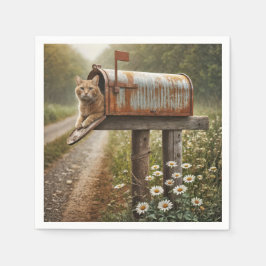 Ginger-katt i postlåda pappersservett