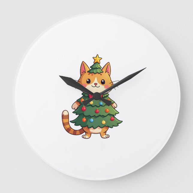 Ginger katt julgran söt jul 4 stor klocka (Framsida)
