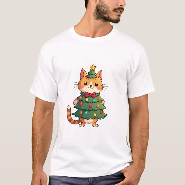 Ginger katt julgran Söt jul 4 T Shirt (Framsida)