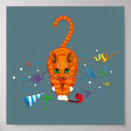 Ginger-katt leka med Party-artiklar på nyår Poster