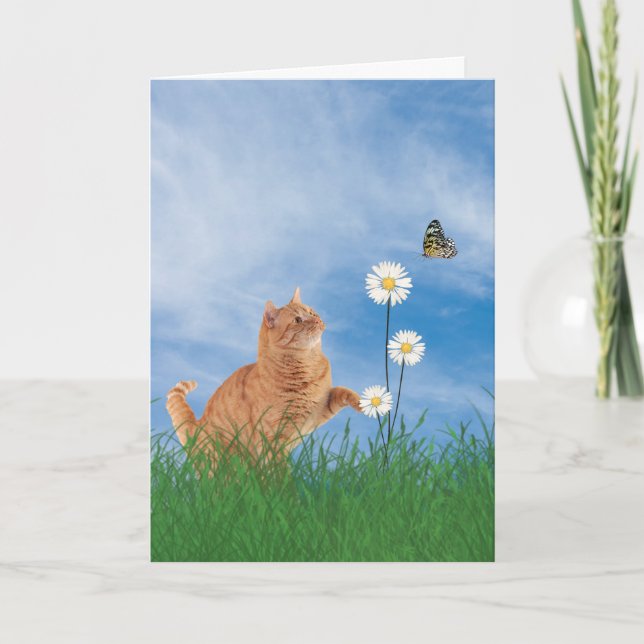 Ginger-katt med Daisy födelsedag Kort (Framsida)