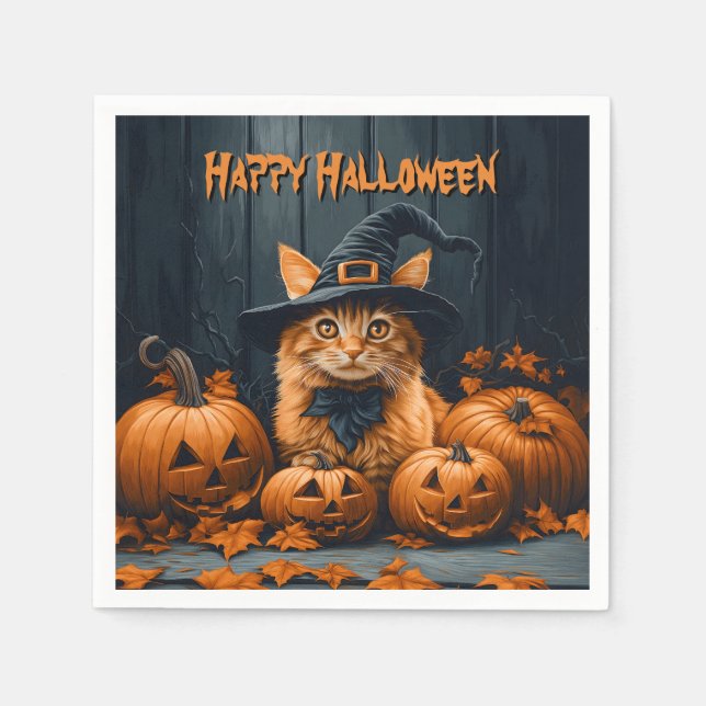 Ginger-katt med pumpkins Halloween Pappersservett (Framsidan)