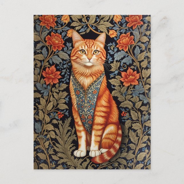 Ginger Katt William Morris Inspirerad Blomma Vykort (Framsida)
