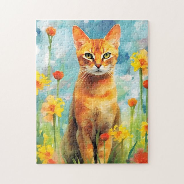 Ginger-kattfärgade vattenfärgbilder pussel (Vertikal)