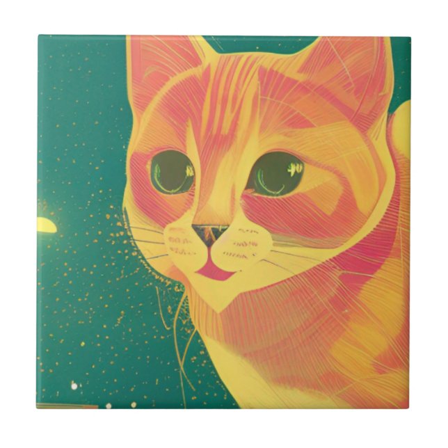 Ginger-kattillustration perspektivbild kattunge kakelplatta (Framsidan)