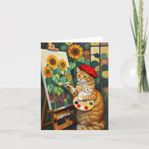 Ginger Kattunge Artist-målning Solblommor Tack Kort
