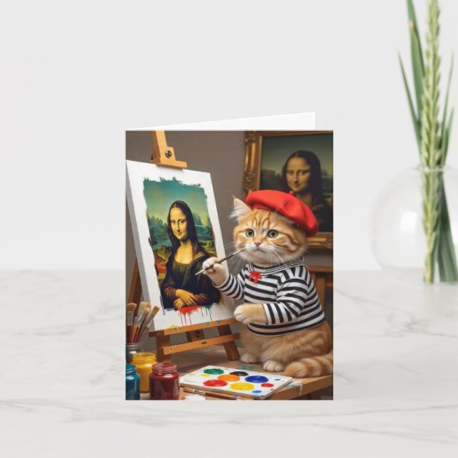 Ginger Kattunge Artist Painting Mona Lisa Tack Kort (Framsida)