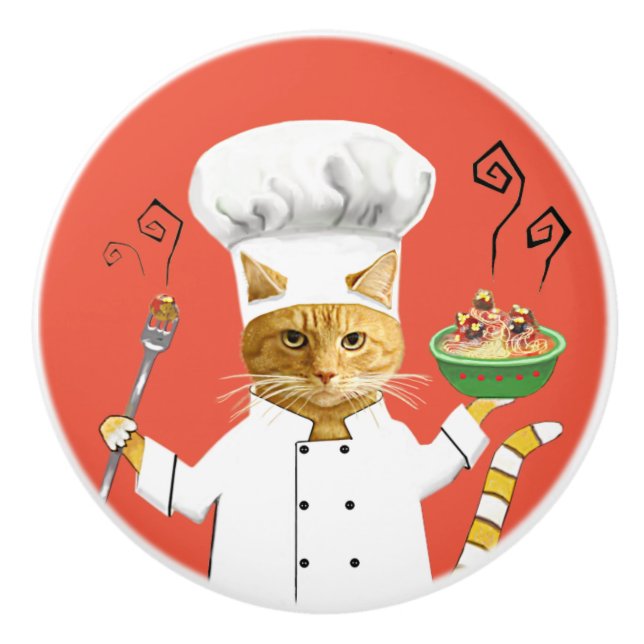 Ginger Kattunge Chef på Red Ceramic Knob Knopp (Framsidan)