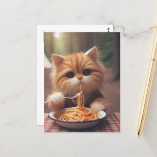 Ginger Kattunge Eats Spaghetti Vykort