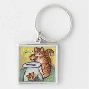 Ginger Kattunge & Goldfish Anpassningsbar Art Keyc Fyrkantig Silverfärgad Nyckelring