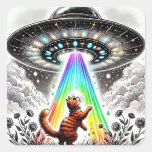Ginger Kattunge och UFO Fyrkantigt Klistermärke