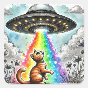 Ginger Kattunge och UFO Fyrkantigt Klistermärke