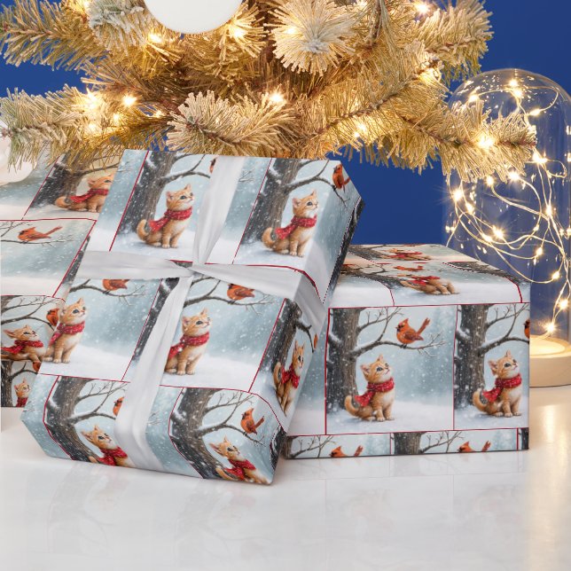 Ginger Kattunge som tittar på en kardinal Presentpapper (Helgdagar)