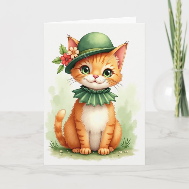 Ginger Kitten Bowler Hat Card Kort (Framsida)