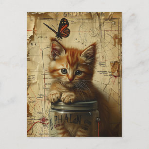 Ginger Kitten Collage Mixed Media Vykort