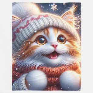 Ginger Kitten First Snowfall Fleecefilt
