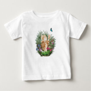 Ginger kitten leker med fjäril tee shirt